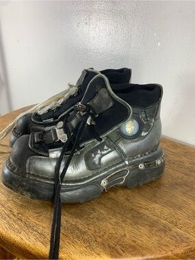 Vintage New Rock Cyber Goth platform boots Metallic Silver black ondustrial Y2K